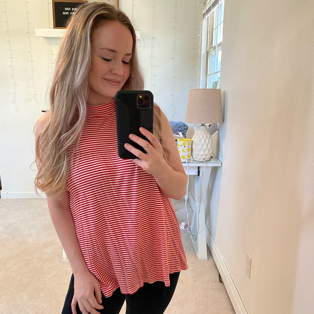 Red and white striped top